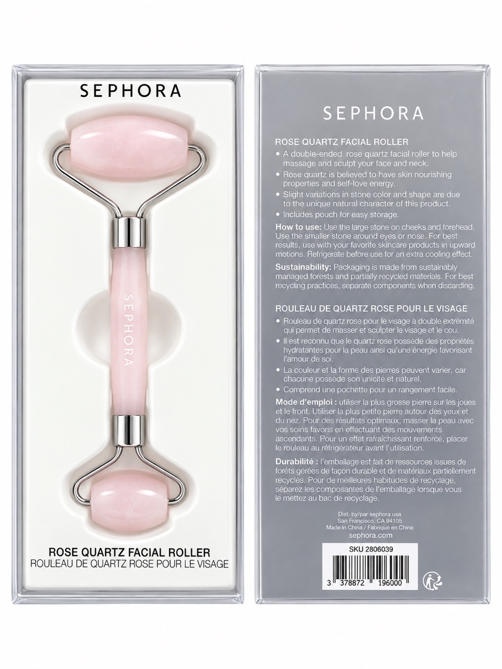 SEPHORA Rose Quartz Facial Roller - Pink